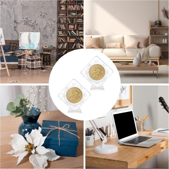 Acrylic 2 Pcs Coin Display Capsule Plastic Display Stand Challenge Coin Holder Clear Rotatable Floating Capsules Frame Acrylic Container Box  Holder Frame - Image 6