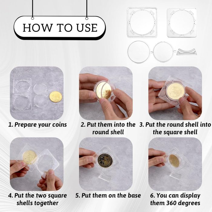 Acrylic 2 Pcs Coin Display Capsule Plastic Display Stand Challenge Coin Holder Clear Rotatable Floating Capsules Frame Acrylic Container Box  Holder Frame - Image 5