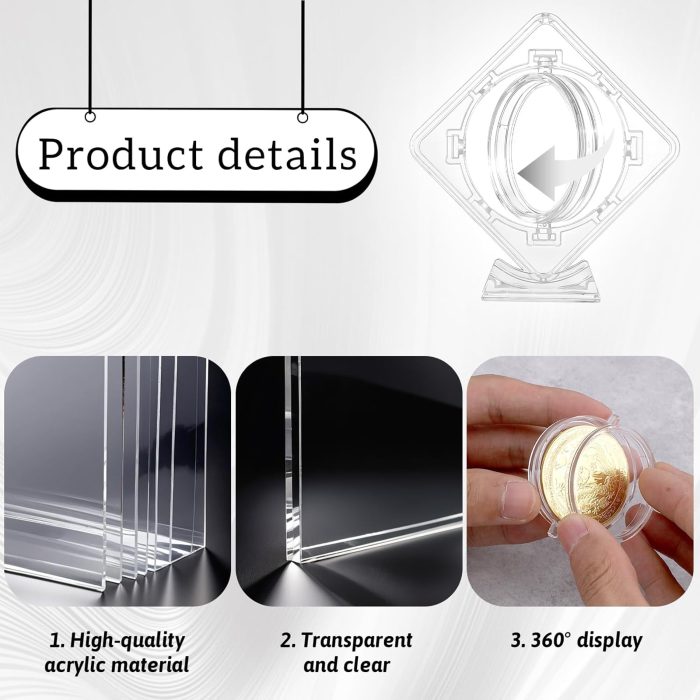 Acrylic 2 Pcs Coin Display Capsule Plastic Display Stand Challenge Coin Holder Clear Rotatable Floating Capsules Frame Acrylic Container Box  Holder Frame - Image 4