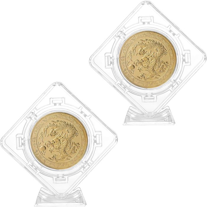 Acrylic 2 Pcs Coin Display Capsule Plastic Display Stand Challenge Coin Holder Clear Rotatable Floating Capsules Frame Acrylic Container Box  Holder Frame