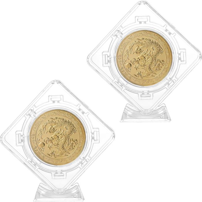 Acrylic 2 Pcs Coin Display Capsule Plastic Display Stand Challenge Coin Holder Clear Rotatable Floating Capsules Frame Acrylic Container Box  Holder Frame