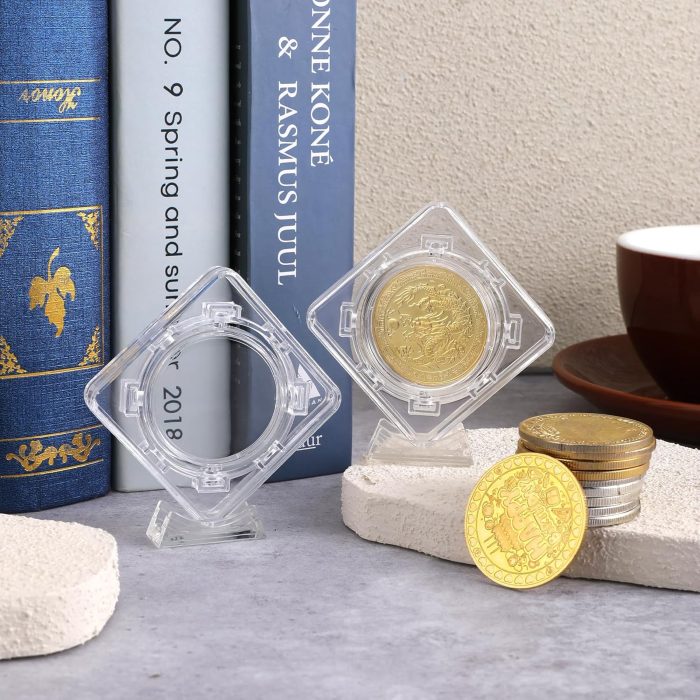 Acrylic 2 Pcs Coin Display Capsule Plastic Display Stand Challenge Coin Holder Clear Rotatable Floating Capsules Frame Acrylic Container Box  Holder Frame - Image 3