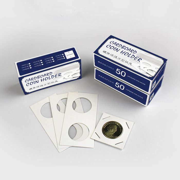 50 PCS Cardboard Coin Paper Clips Assorted Sizes Paper Coin Holders Coin Flip with Clear Window Coins Collection