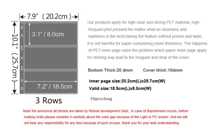 10Pcs/pack Small 7-Hole Plastic Double-Sided Coin Album Inner Sheets Card Stamp Banknote Collection Album Inserts Pages For Coin Collecting 3 Black Pockets - Image 5