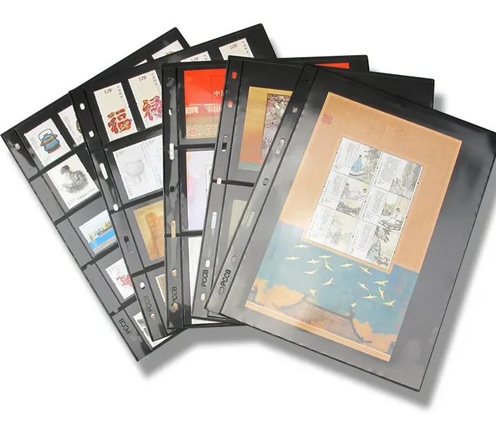 10Pcs/pack Small 7-Hole Plastic Double-Sided Coin Album Inner Sheets Card Stamp Banknote Collection Album Inserts Pages For Coin Collecting 5 Black Pockets