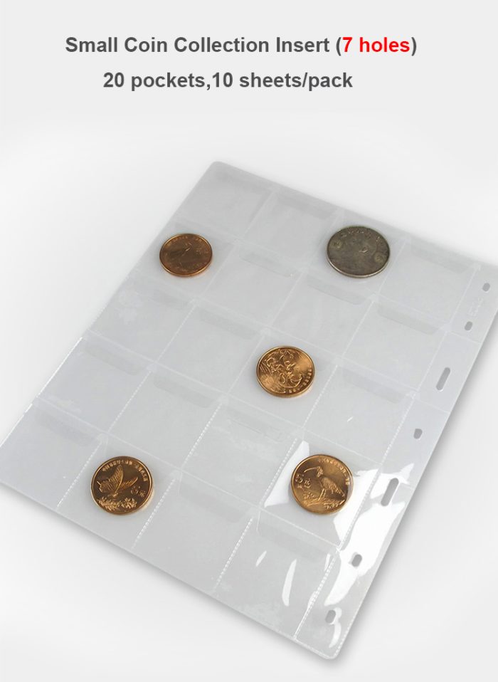 10 sheets/pack 7 Holes PVC Material Coin Pocket Insert Collecting Coins 20 Pockets 44mm x 43mm - Image 3