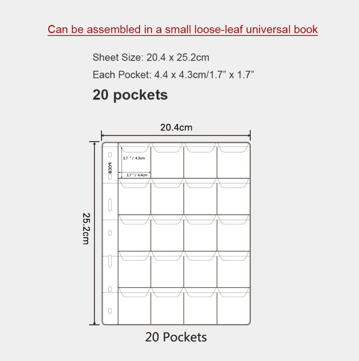 10 sheets/pack 7 Holes PVC Material Coin Pocket Insert Collecting Coins 20 Pockets 44mm x 43mm - Image 4