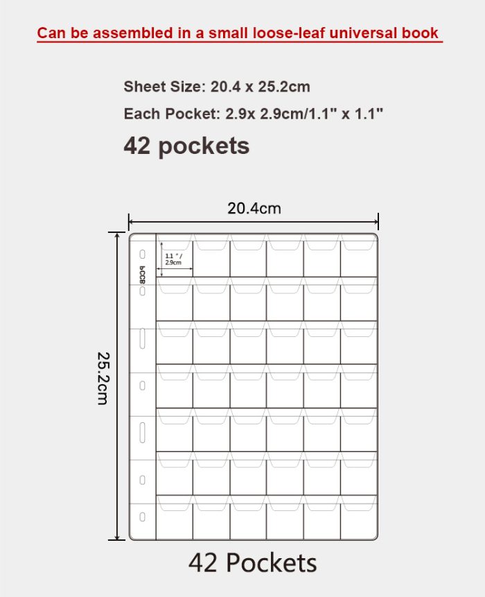 10 sheets/pack 7 Holes PVC Material Coin Binder Insert Collecting Coins 42 Pockets 29 x 29mm - Image 4