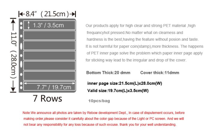 10Pcs/pack Standard 9-Hole Plastic Double-Sided Coin Album Inner Sheets Card Stamp Banknote Collection Album Inserts Pages For Coin Collecting 7 Black Pockets - Image 4