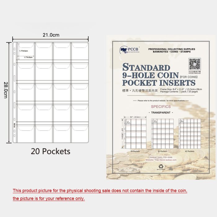 10 sheets/pack Standard 9 Holes PVC Material Coin Sheet Insert Collecting Coins 20 Pockets 45mm x 45mm - Image 3