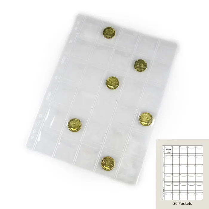 10 sheets/pack Standard 9 Holes PVC Material Coin Sheet Insert Collecting Coins 30 Pockets 35mm x 35mm