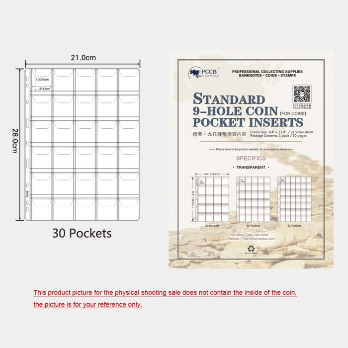 10 sheets/pack Standard 9 Holes PVC Material Coin Sheet Insert Collecting Coins 30 Pockets 35mm x 35mm - Image 5