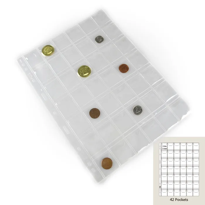 10 sheets/pack Standard 9 Holes PVC Material Coin Sheet Insert Collecting Coins 42 Pockets 29mm x 29mm
