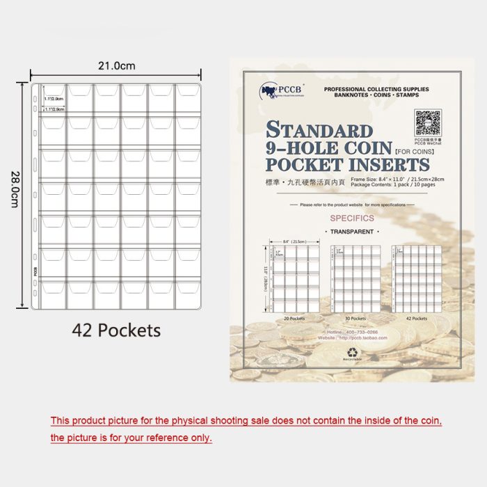 10 sheets/pack Standard 9 Holes PVC Material Coin Sheet Insert Collecting Coins 42 Pockets 29mm x 29mm - Image 5