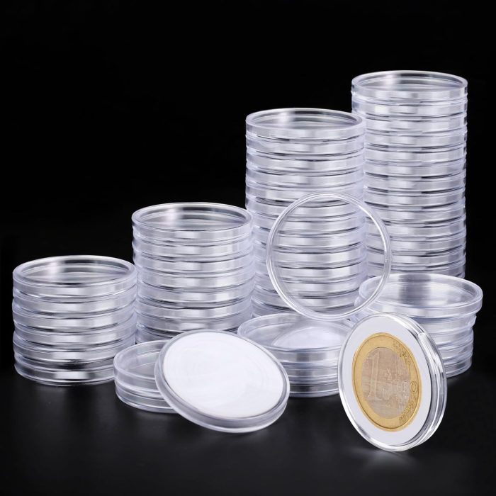 100pcs/pack 27mm Transparent Coin Box Holder Coin Acrylic Capsule for Coin Collecting