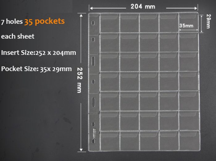 10 sheets/pack 7 Holes PVC Material Coin Sheet Insert Collecting Coins 35 Pockets 35mm x 29mm - Image 2