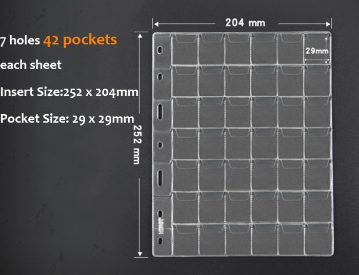 10 sheets/pack 7 Holes PVC Material Coin Binder Insert Collecting Coins 42 Pockets 29 x 29mm - Image 2