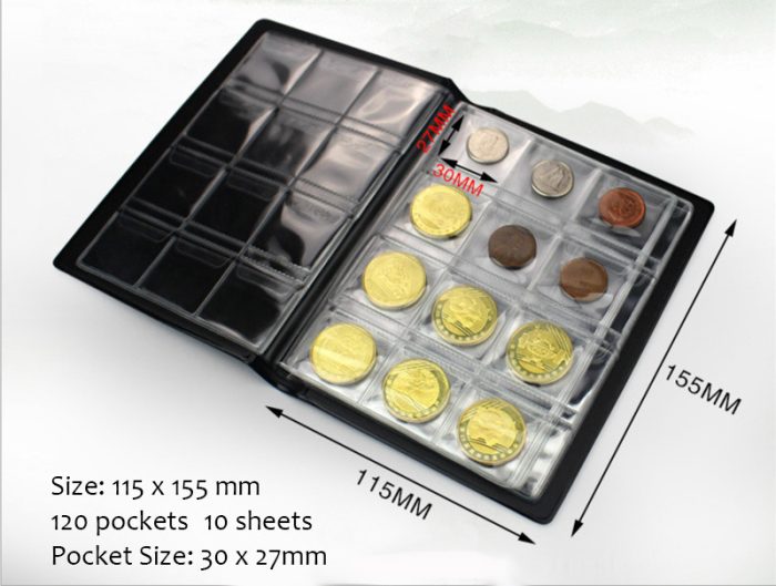 120 Pockets Coin Album - Coin Collecting Book With 10 Sheets 30x27 mm Coins Binder Booklet Grid Holder - Image 2