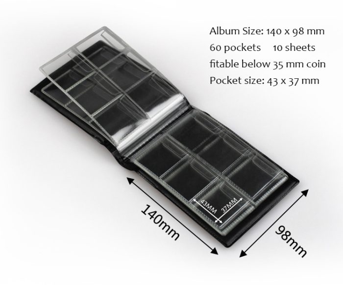 60 Pockets Coin Booklet - Coin Book Amazon With PVC 10 Inserts 43x37 mm Coins Album Grid Holder - Image 2