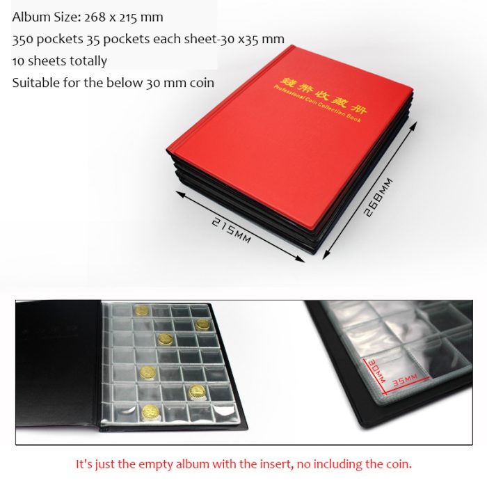350 Pockets Coin Album – Coin Collection Holder Book For Collectors With 10 Sheets 35 x 30 mm Office Supplies - Image 2